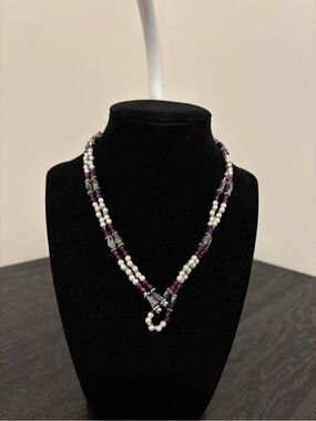 Magnetic Purple and Pearl Beaded Necklace